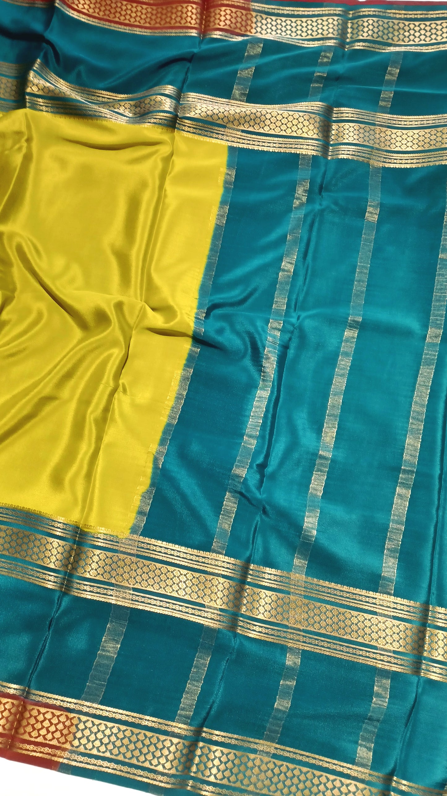 Olive Yellow Premium Bentex 3D Mysore Crepe Pure Silk Saree