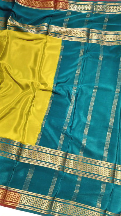 Olive Yellow Premium Bentex 3D Mysore Crepe Pure Silk Saree