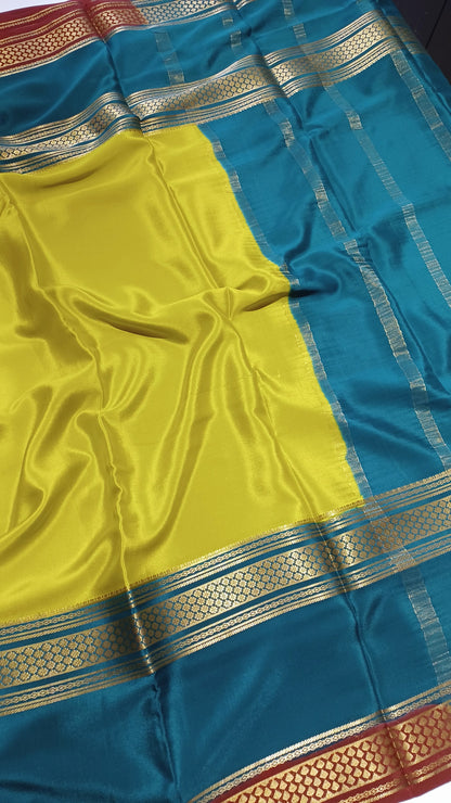 Olive Yellow Premium Bentex 3D Mysore Crepe Pure Silk Saree