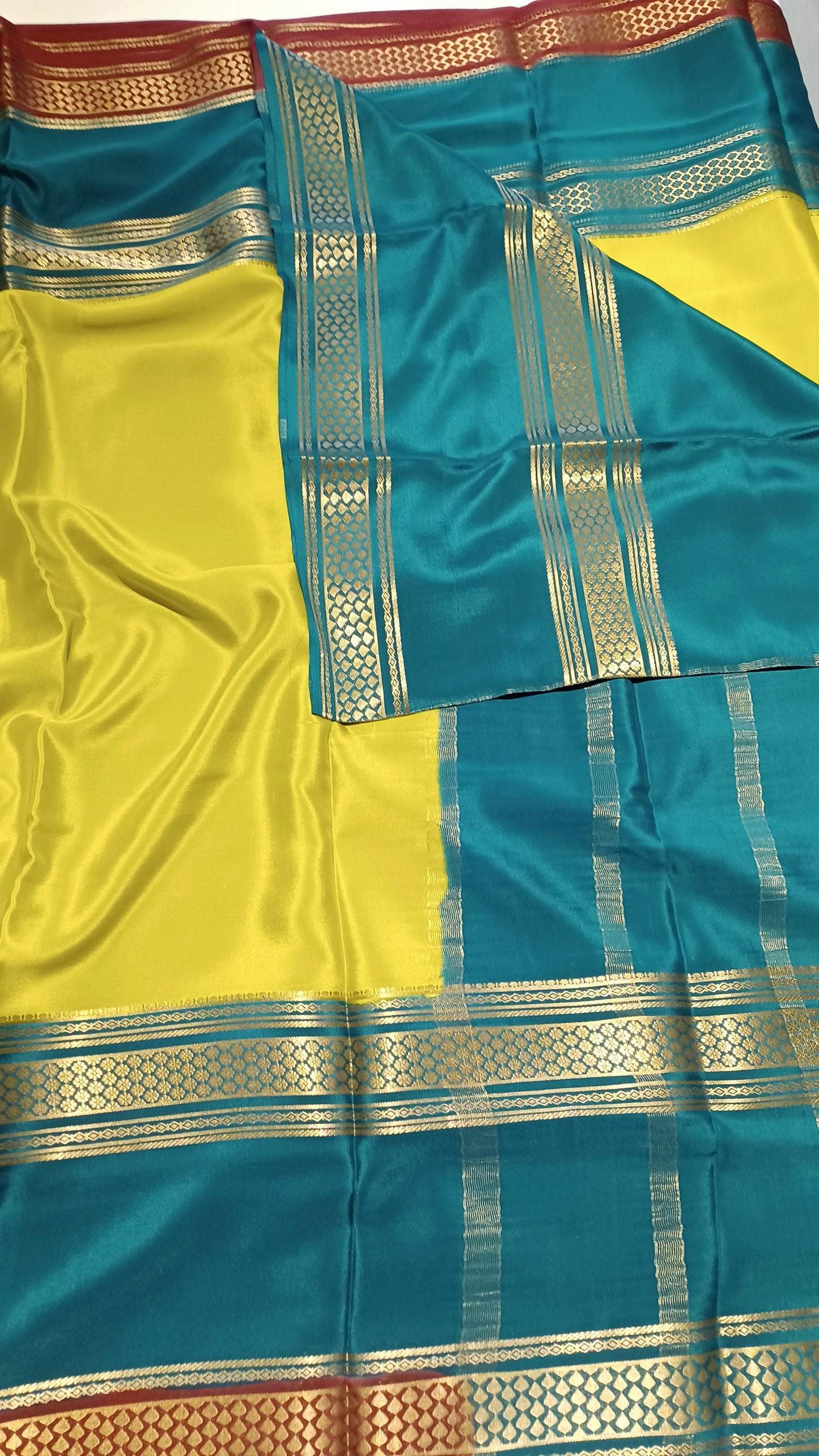 Olive Yellow Premium Bentex 3D Mysore Crepe Pure Silk Saree