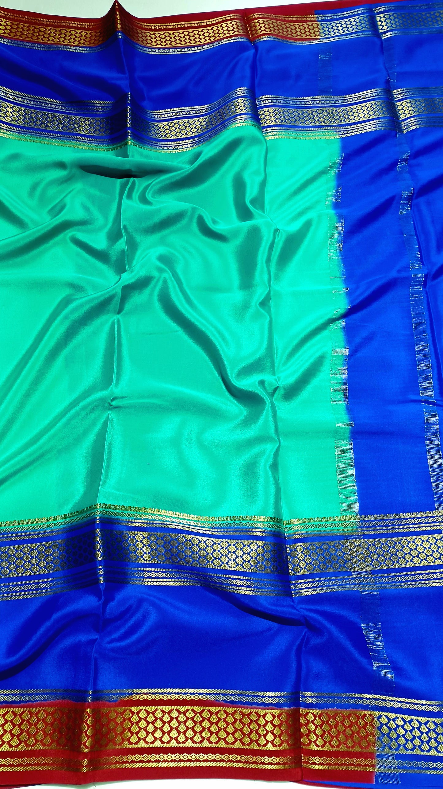 Rama Green Premium Bentex 3D Mysore Crepe Pure Silk Saree