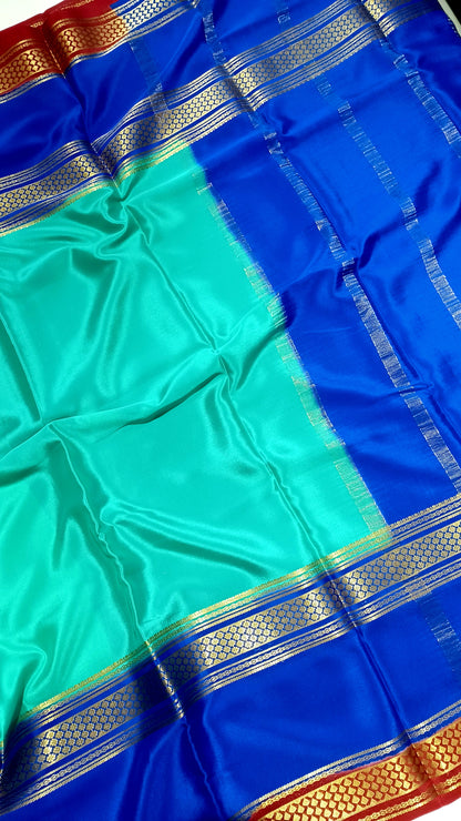 Rama Green Premium Bentex 3D Mysore Crepe Pure Silk Saree