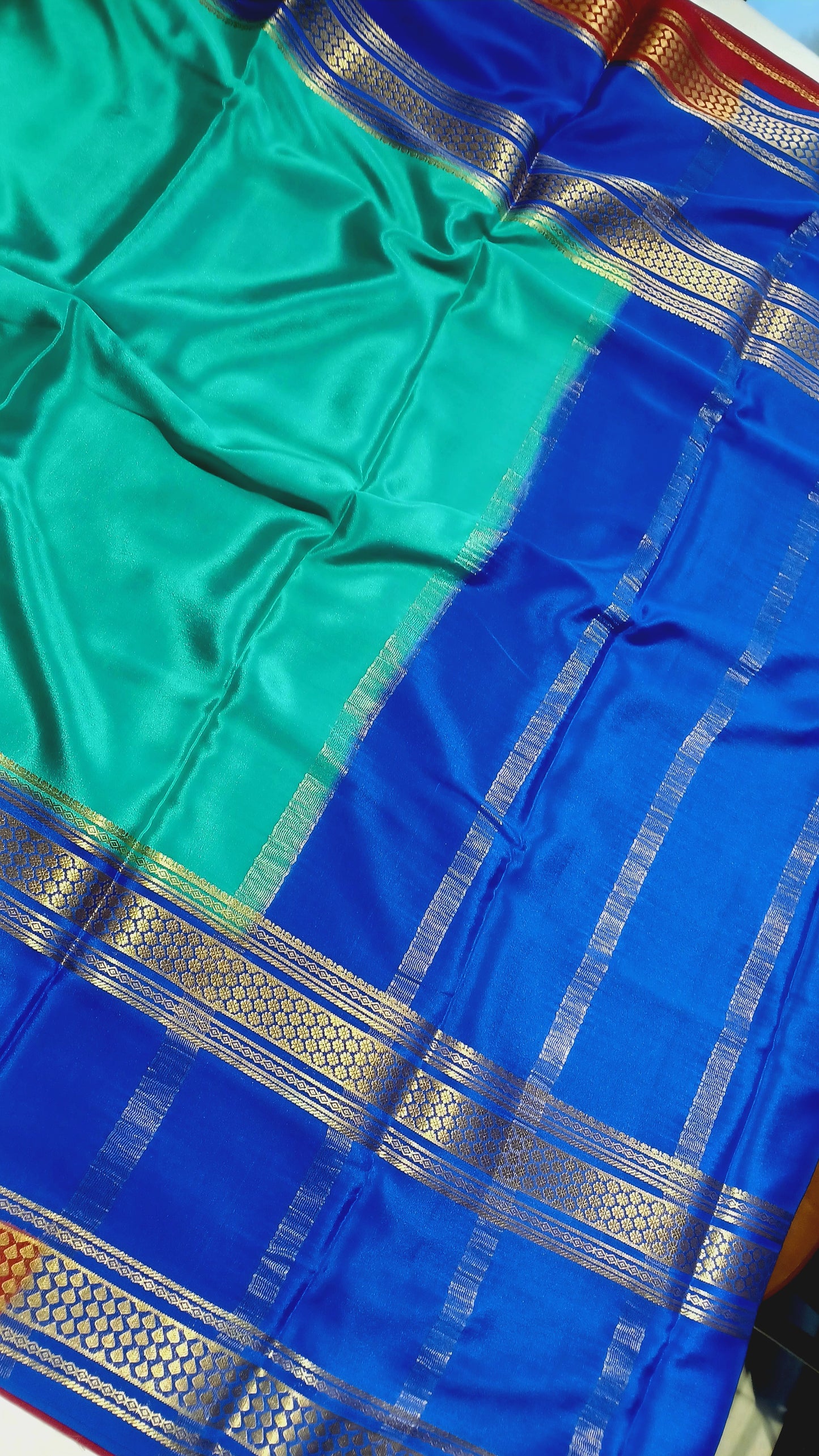 Rama Green Premium Bentex 3D Mysore Crepe Pure Silk Saree