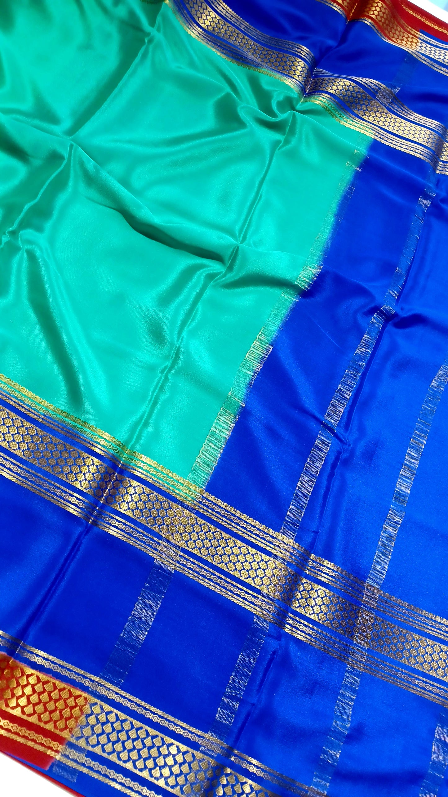 Rama Green Premium Bentex 3D Mysore Crepe Pure Silk Saree