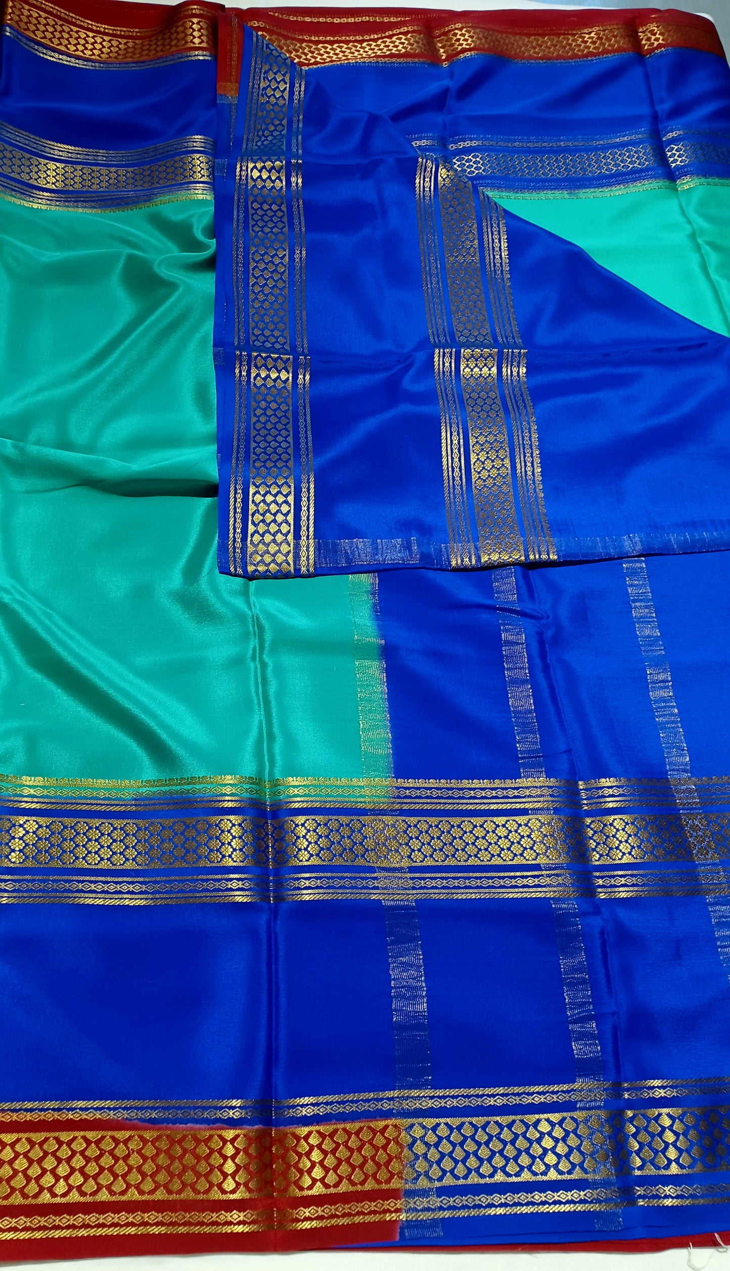 Rama Green Premium Bentex 3D Mysore Crepe Pure Silk Saree