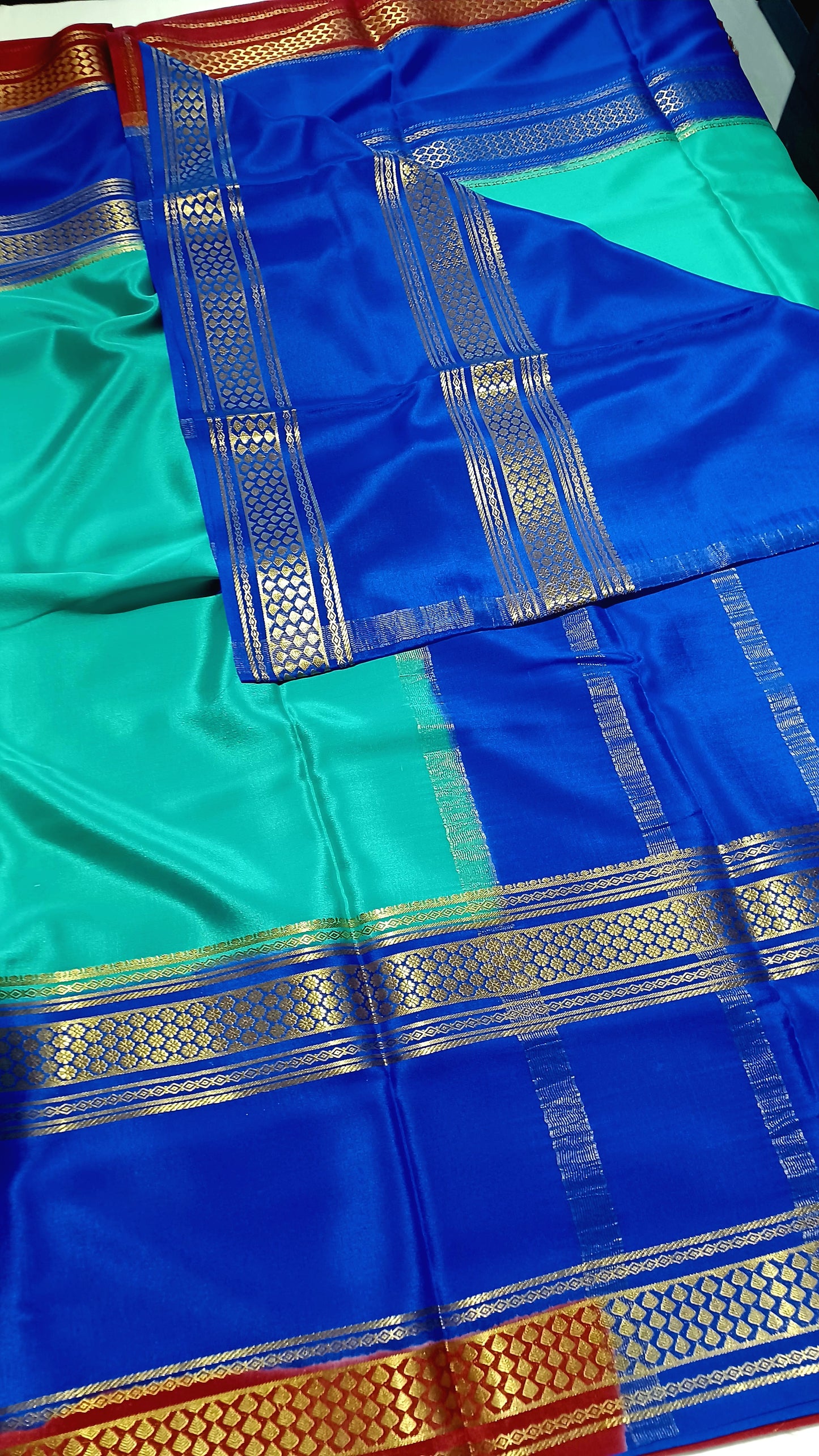 Rama Green Premium Bentex 3D Mysore Crepe Pure Silk Saree