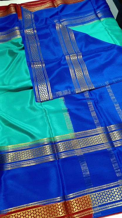 Rama Green Premium Bentex 3D Mysore Crepe Pure Silk Saree