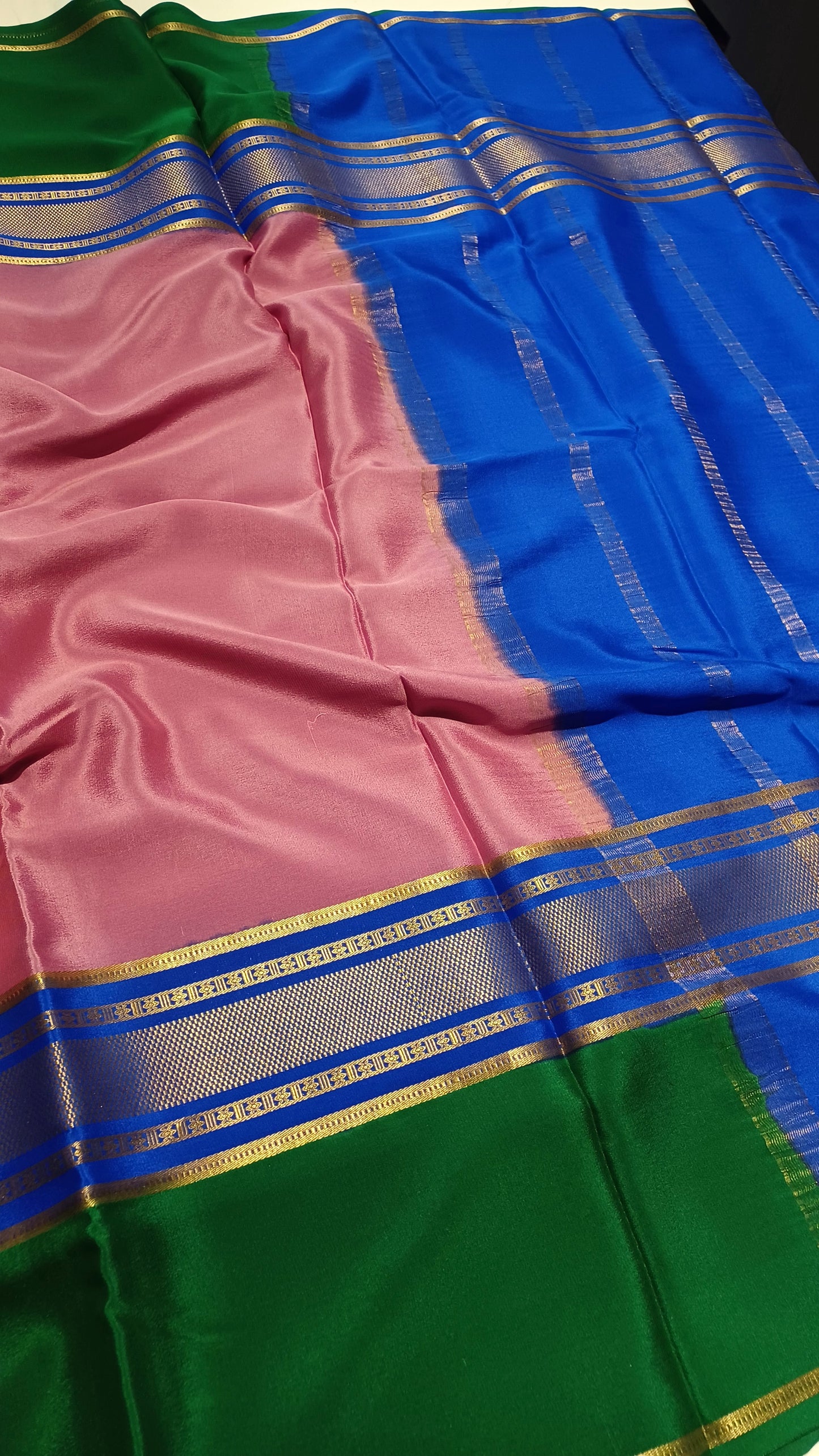 Dusty Pink Premium Bentex 3D Mysore Crepe Pure Silk Saree