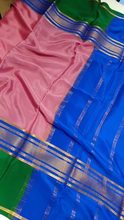 Dusty Pink Premium Bentex 3D Mysore Crepe Pure Silk Saree
