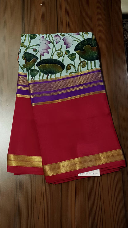 Seafoam Green Digital Print Premium Bentex 3D Mysore Crepe Pure Silk Saree