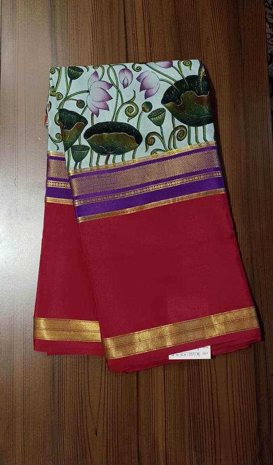 Seafoam Green Digital Print Premium Bentex 3D Mysore Crepe Pure Silk Saree