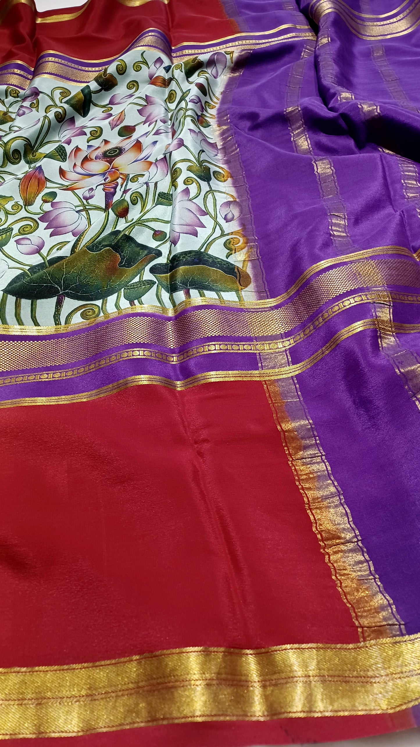 Seafoam Green Digital Print Premium Bentex 3D Mysore Crepe Pure Silk Saree