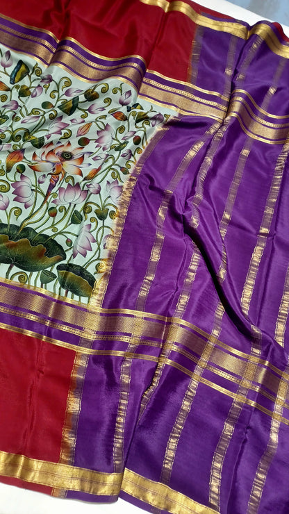 Seafoam Green Digital Print Premium Bentex 3D Mysore Crepe Pure Silk Saree