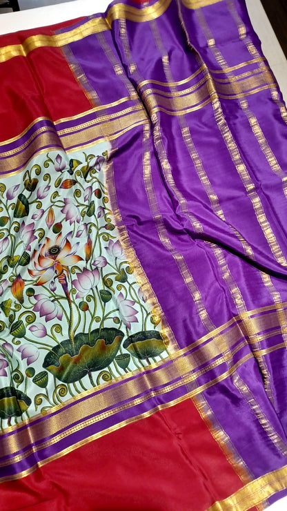 Seafoam Green Digital Print Premium Bentex 3D Mysore Crepe Pure Silk Saree