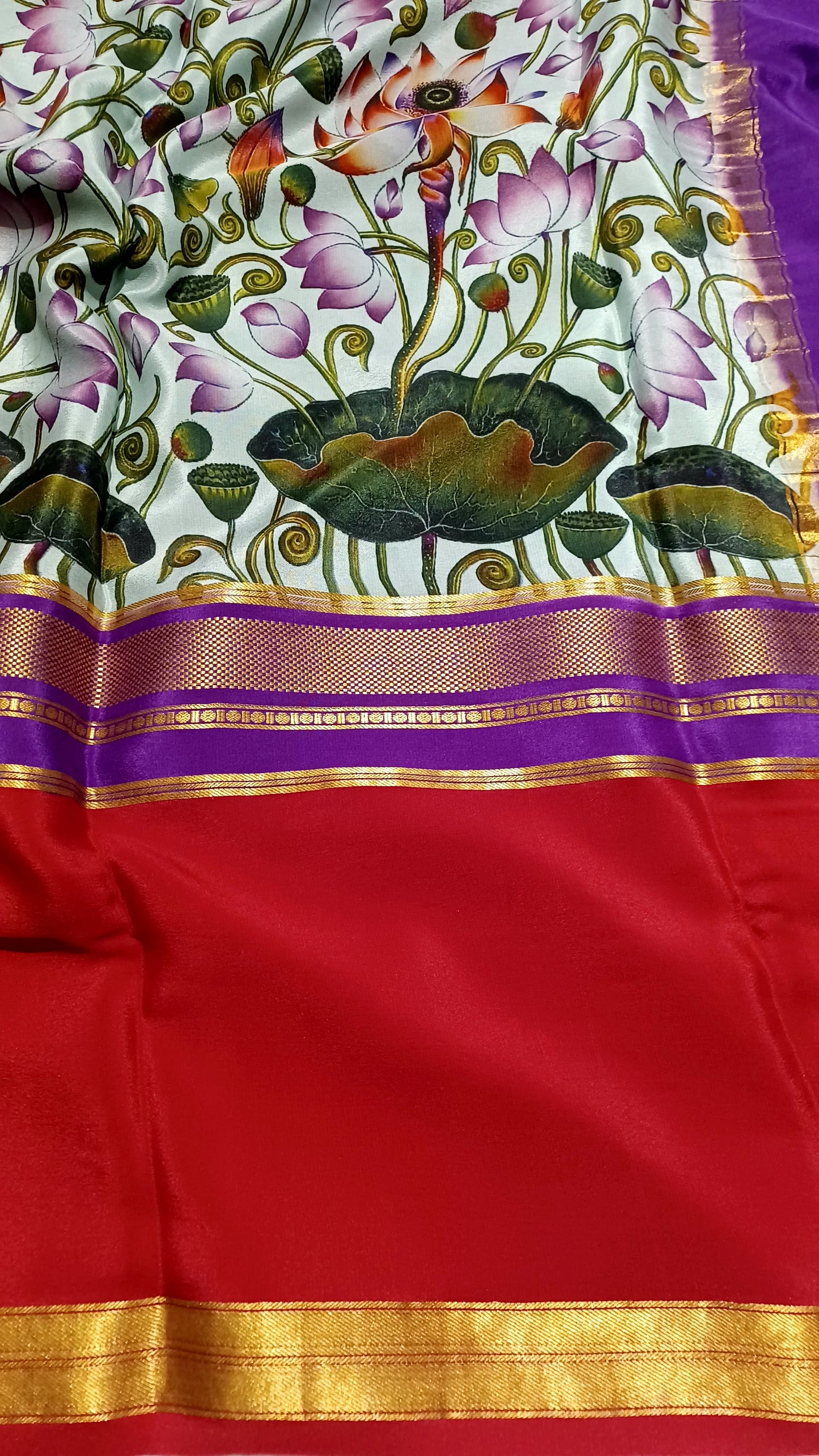 Seafoam Green Digital Print Premium Bentex 3D Mysore Crepe Pure Silk Saree