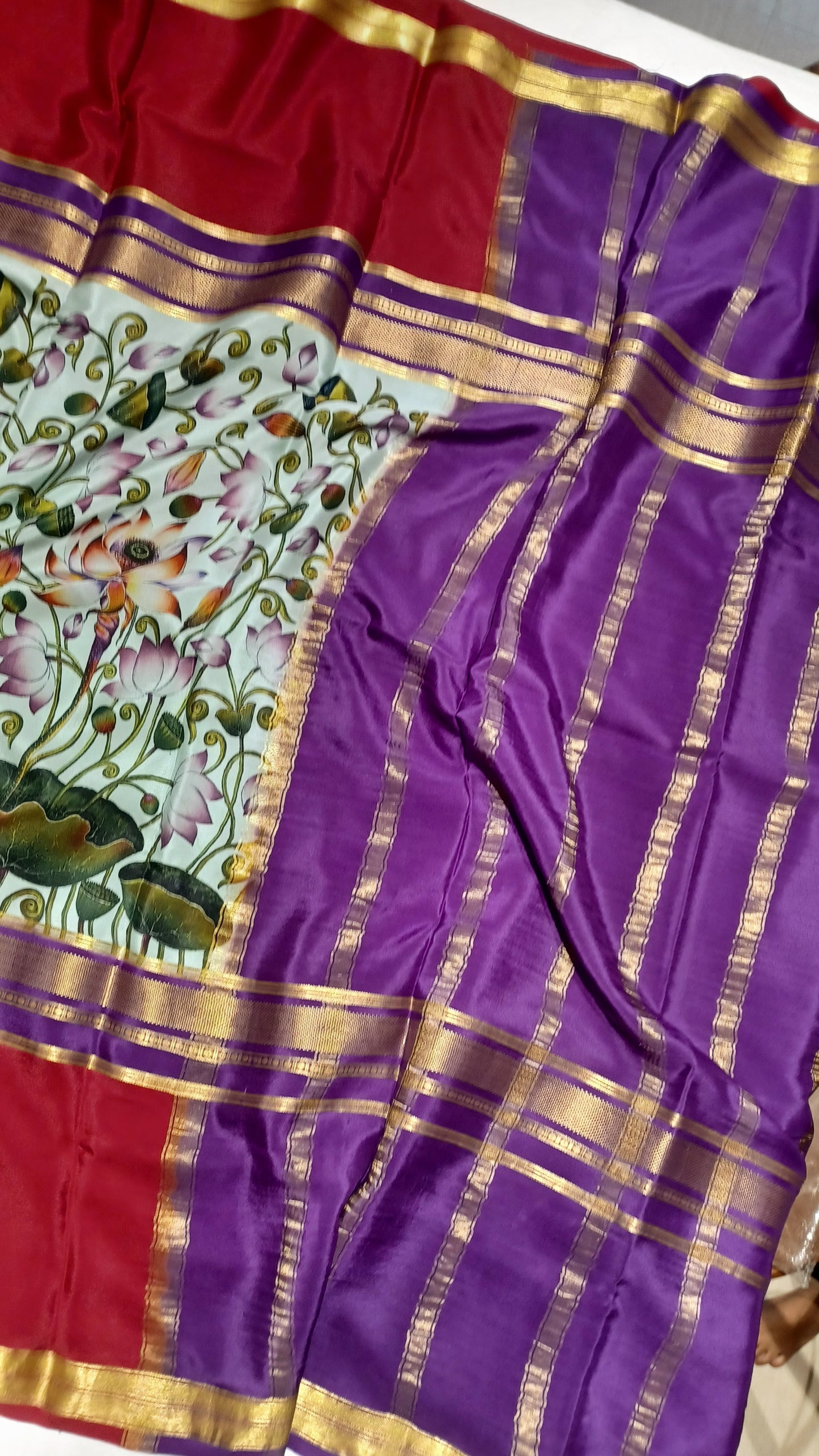 Seafoam Green Digital Print Premium Bentex 3D Mysore Crepe Pure Silk Saree