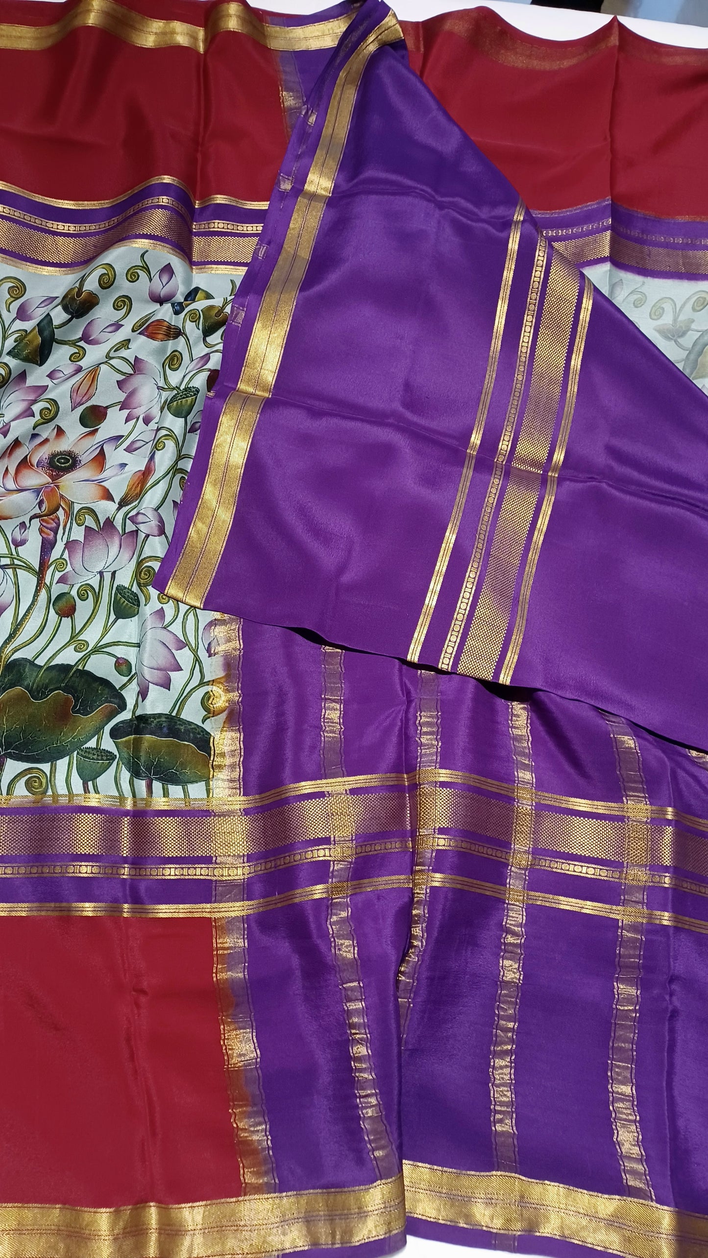 Seafoam Green Digital Print Premium Bentex 3D Mysore Crepe Pure Silk Saree