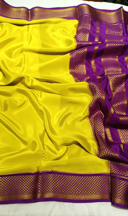 Lime Yellow Pure Silk Mysore Crepe Saree