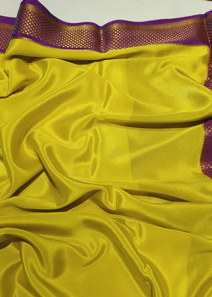 Lime Yellow Pure Silk Mysore Crepe Saree