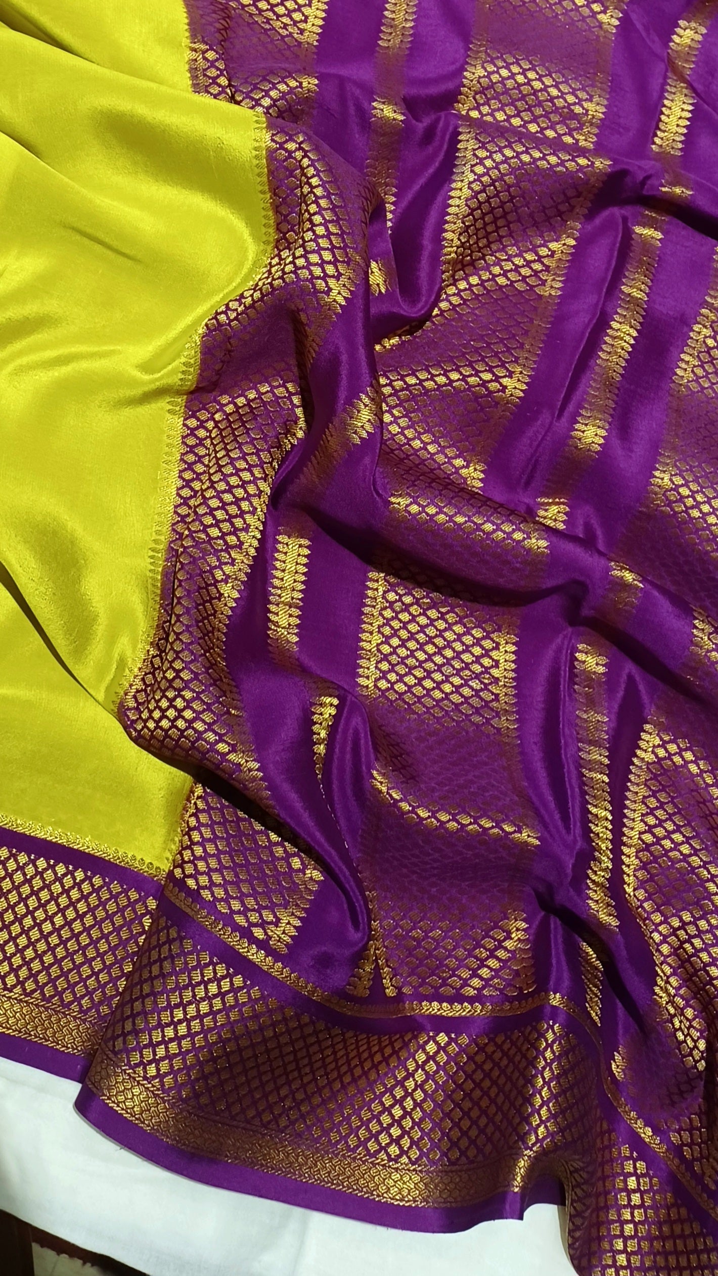 Lime Yellow Pure Silk Mysore Crepe Saree