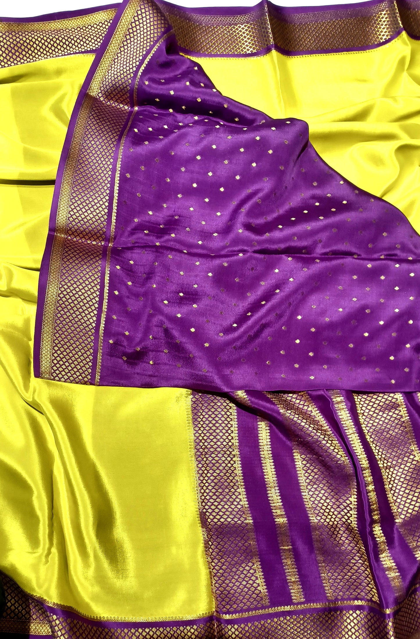 Lime Yellow Pure Silk Mysore Crepe Saree