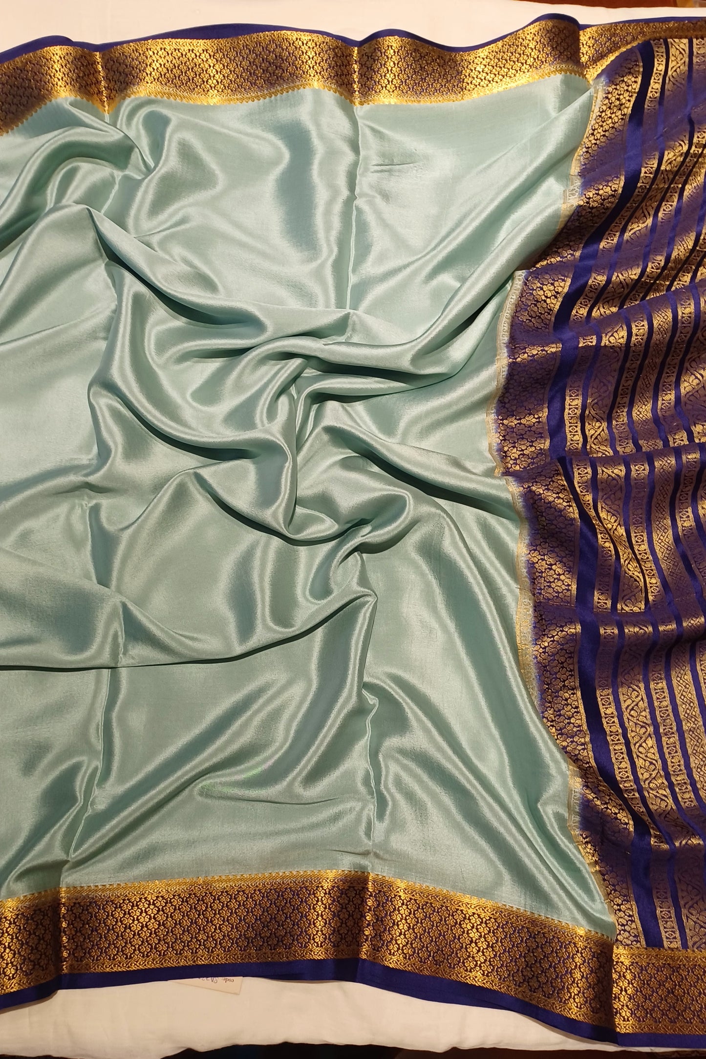 Pale Bluish Grey Pure Silk Mysore Crepe Saree