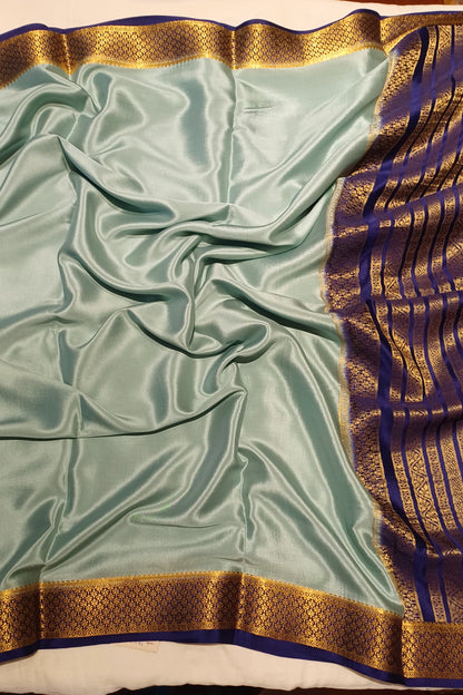 Pale Bluish Grey Pure Silk Mysore Crepe Saree
