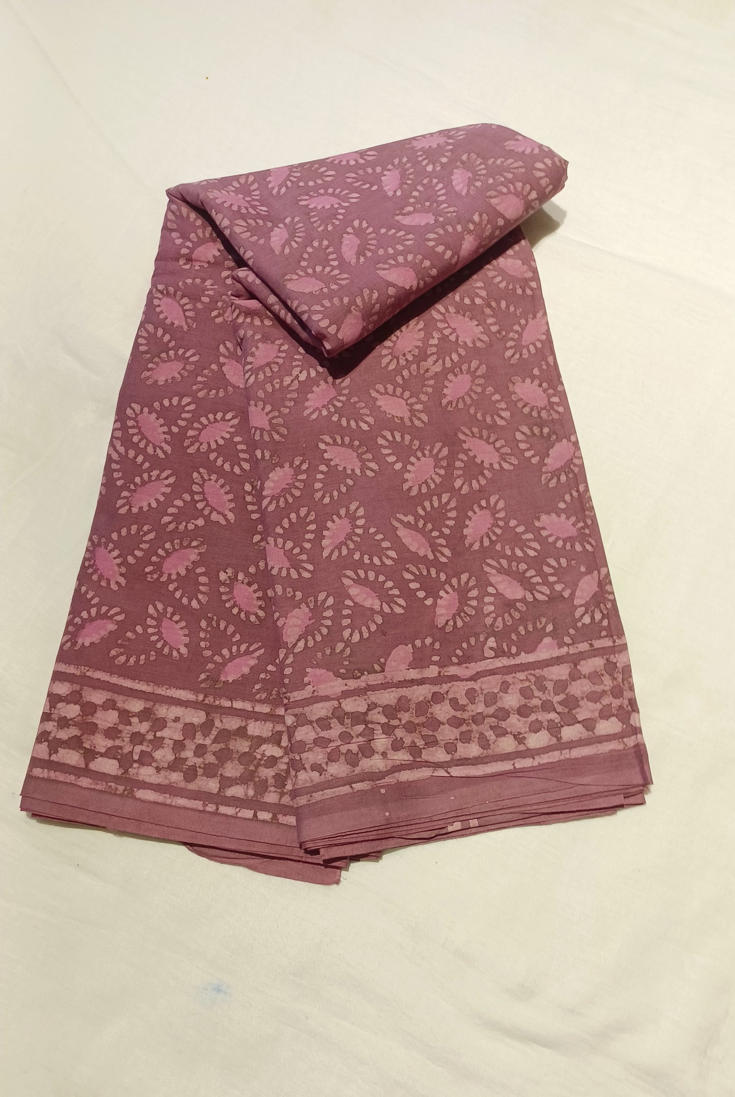 Dusky Pink Dabu handblock printed cotton saree