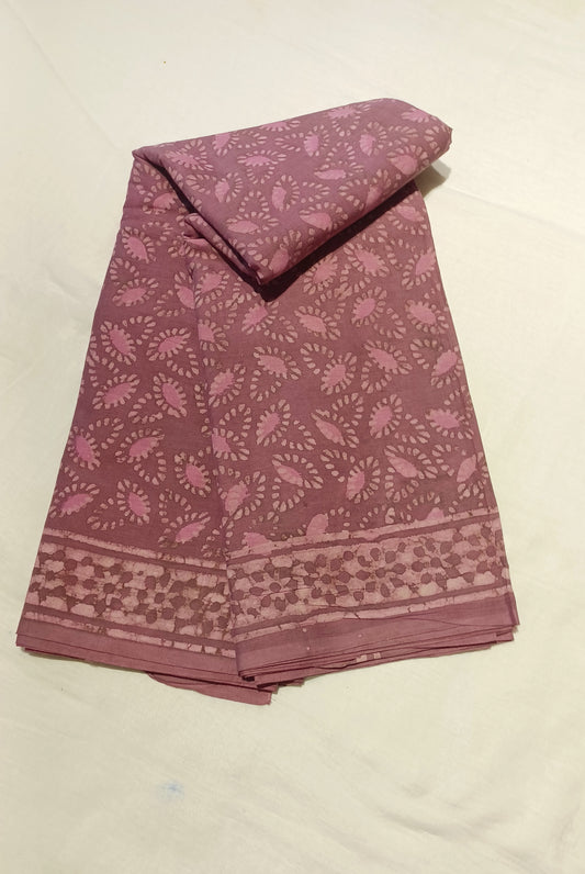 Dusky Pink Dabu handblock printed cotton saree