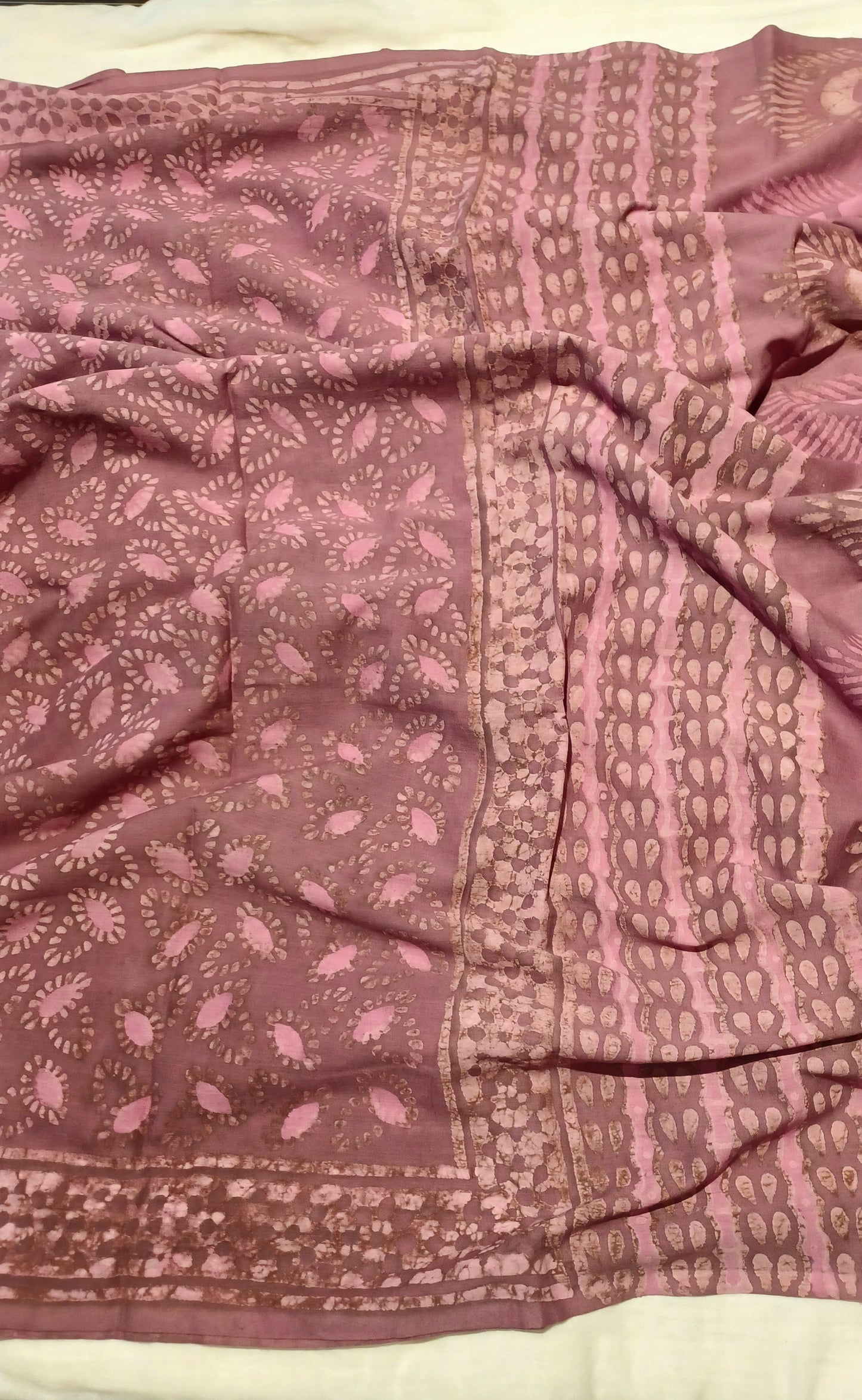 Dusky Pink Dabu handblock printed cotton saree
