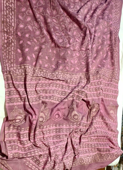 Dusky Pink Dabu handblock printed cotton saree