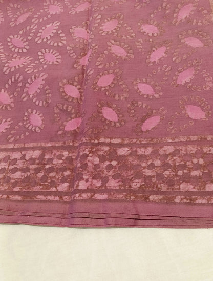 Dusky Pink Dabu handblock printed cotton saree