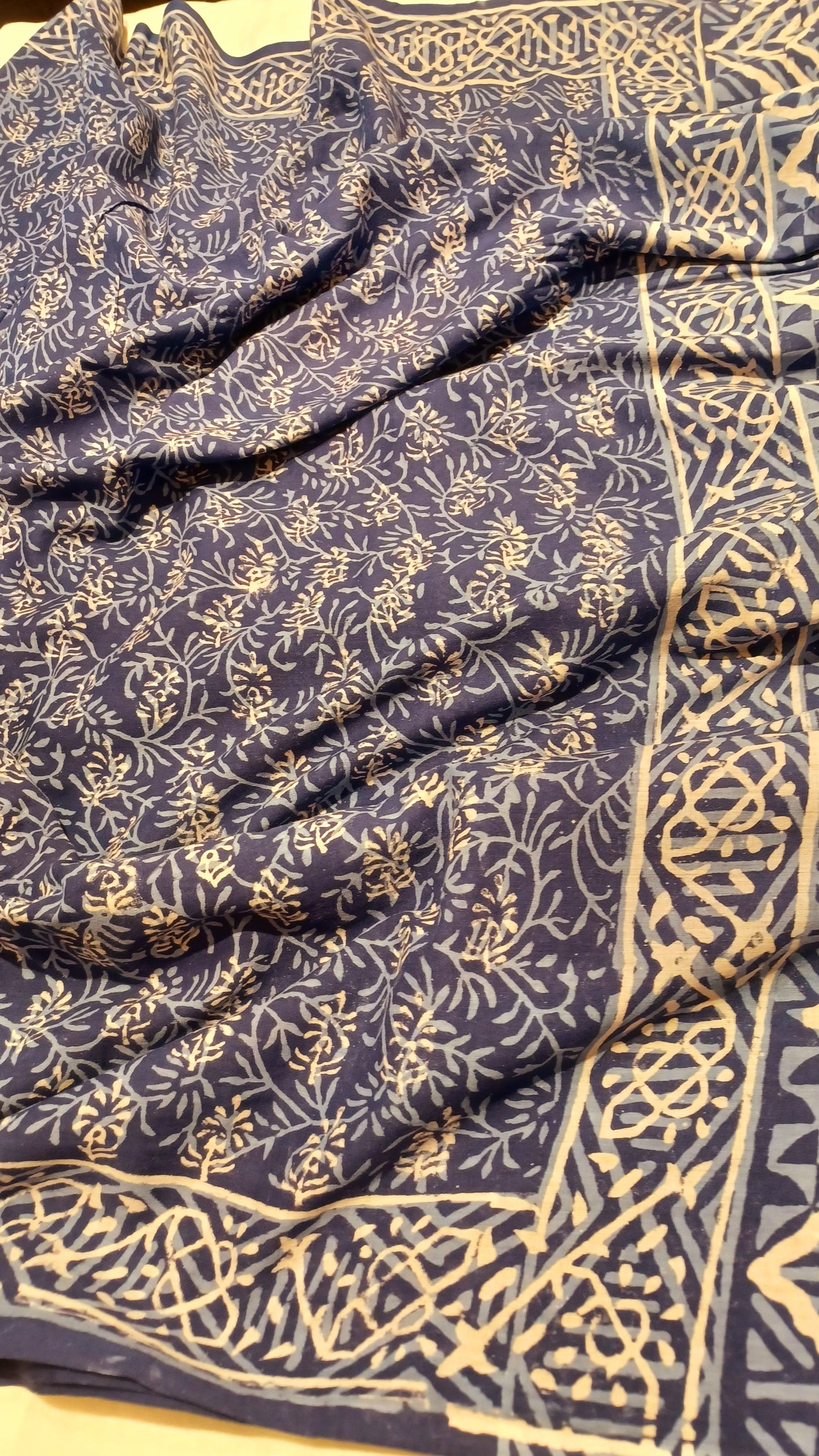 Indigo blue Dabu handblock printed cotton saree