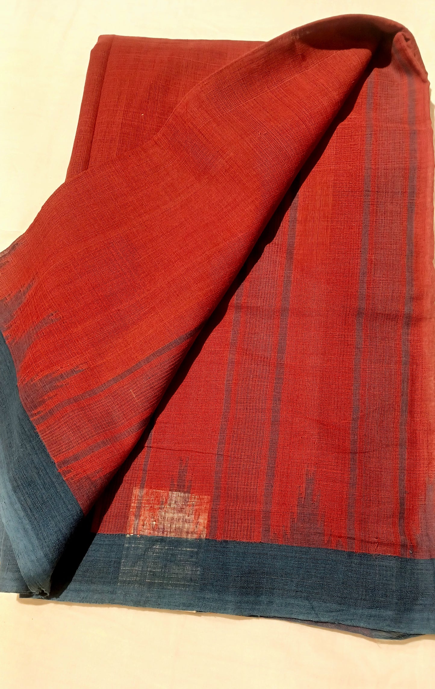 Maroon Red with Indigo blue temple border Ponduru Handspun Handwoven cotton Saree
