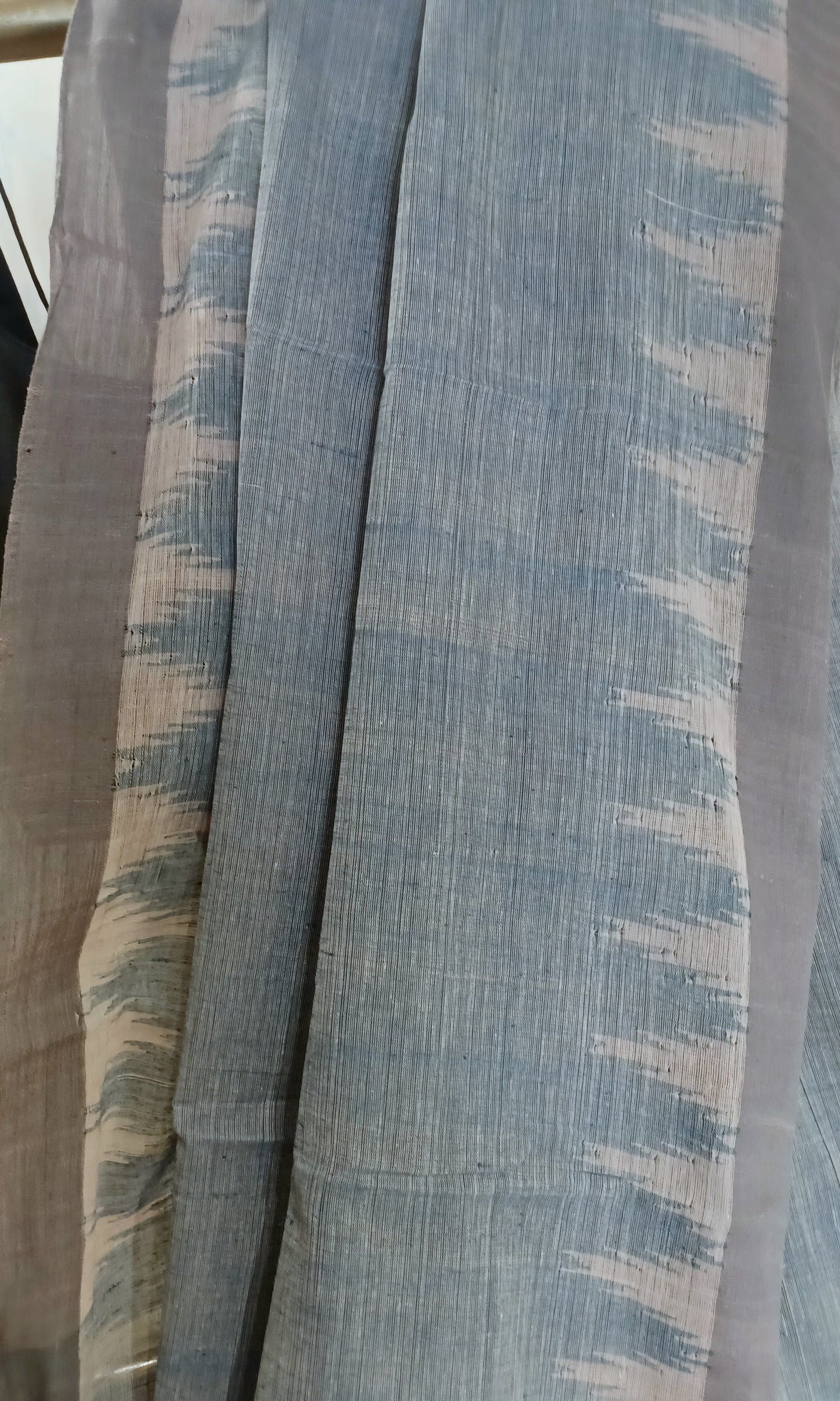Grey indigo with pale pink temple border Ponduru Handspun Handwoven cotton Saree