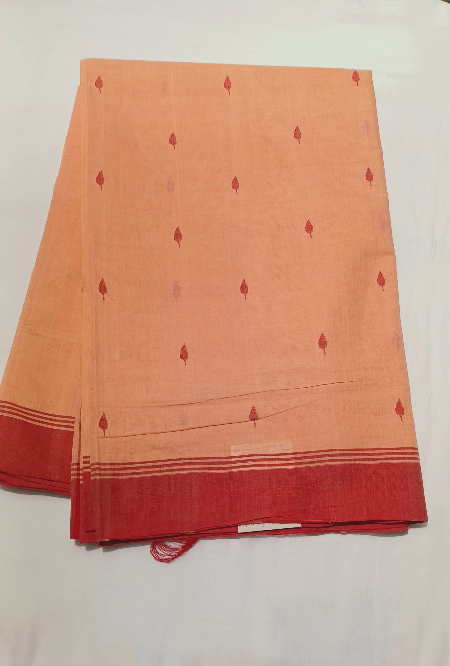 Beige with red border Ponduru Jamdani Handspun Handwoven cotton Saree
