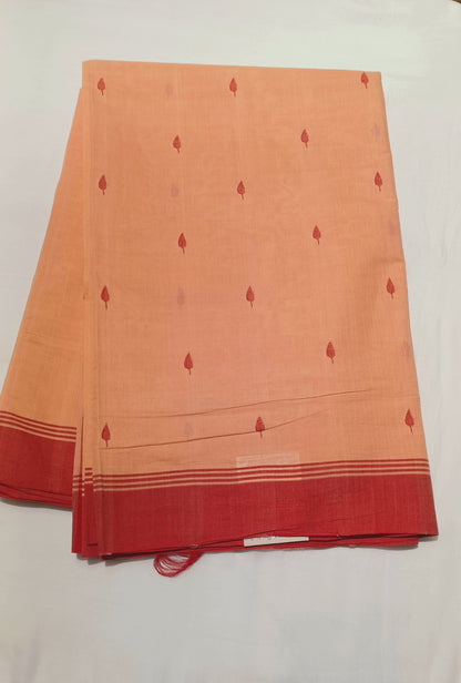 Beige with red border Ponduru Jamdani Handspun Handwoven cotton Saree
