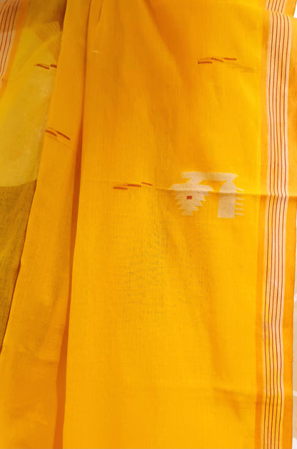 Yellow handwoven bengal cotton Jamdani saree