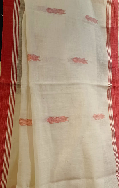 Off-white handwoven bengal cotton Jamdani saree