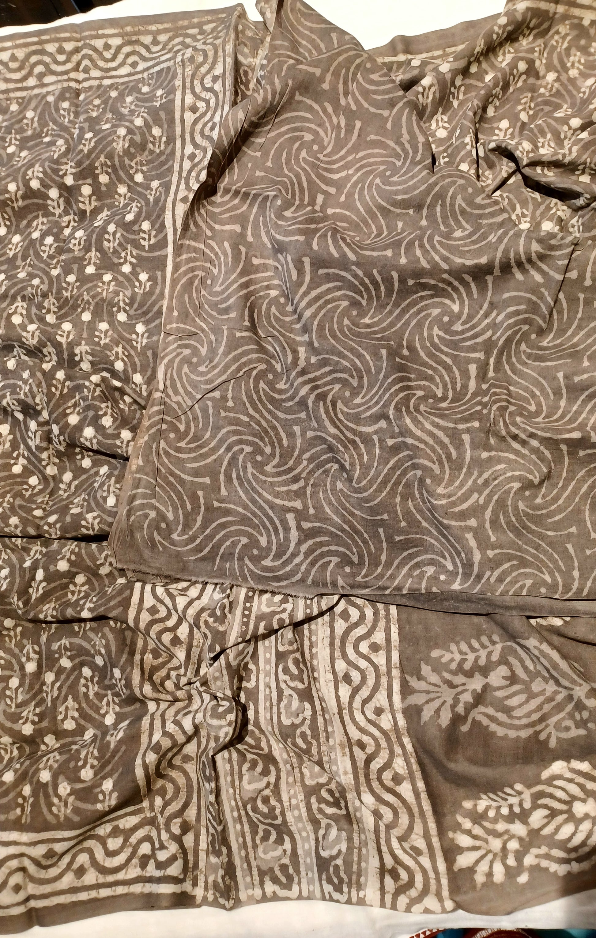Brownish grey soft cotton dabu handblock print saree blouse
