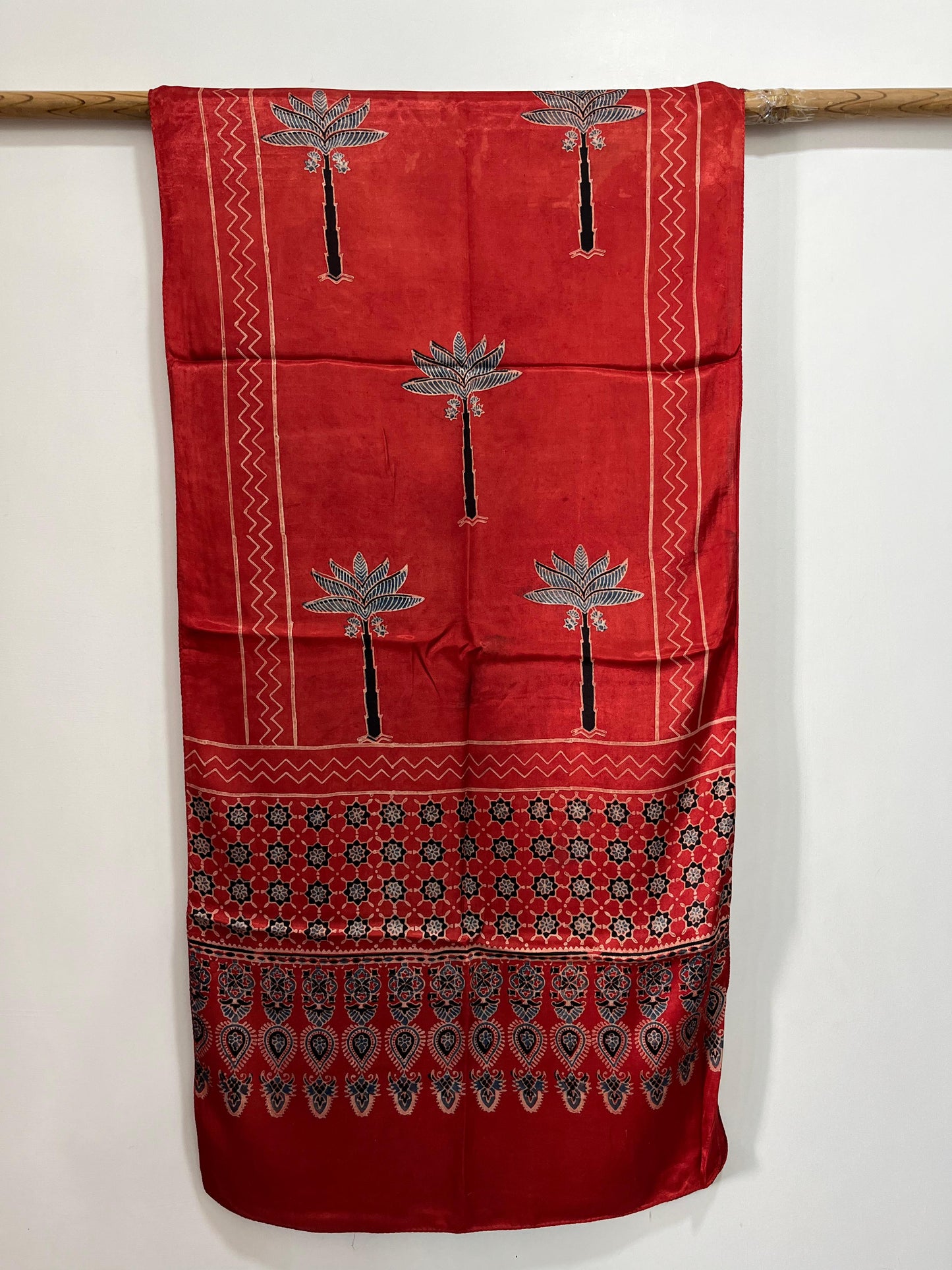 Red - Ajrakh Handblock printed Modal Silk Stole