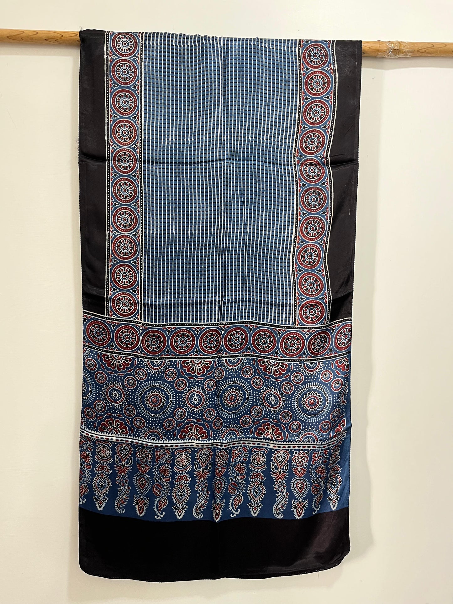 Black and Indigo Blue - Ajrakh Handblock printed Modal Silk Stole