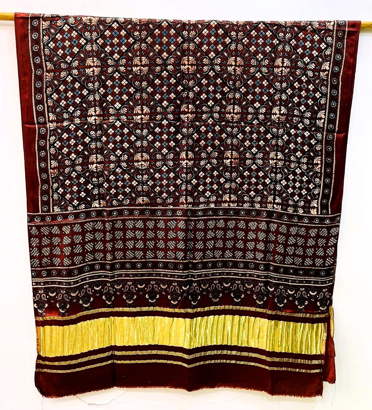 Brown - Ajrakh Handblock printed Modal Silk Dupatta with Lagda Patti