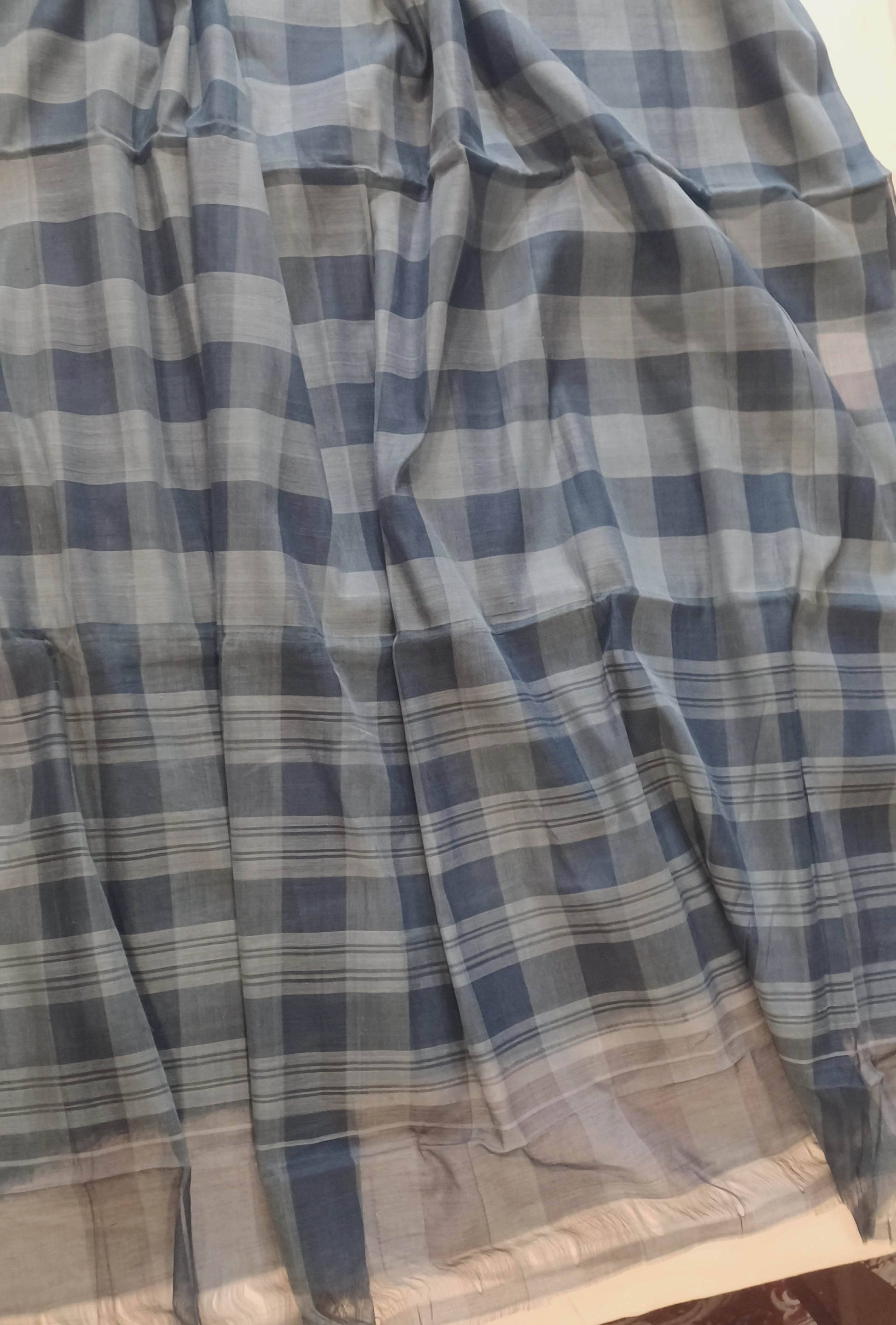Bobbili Handloom Cotton Indigo Checks Saree