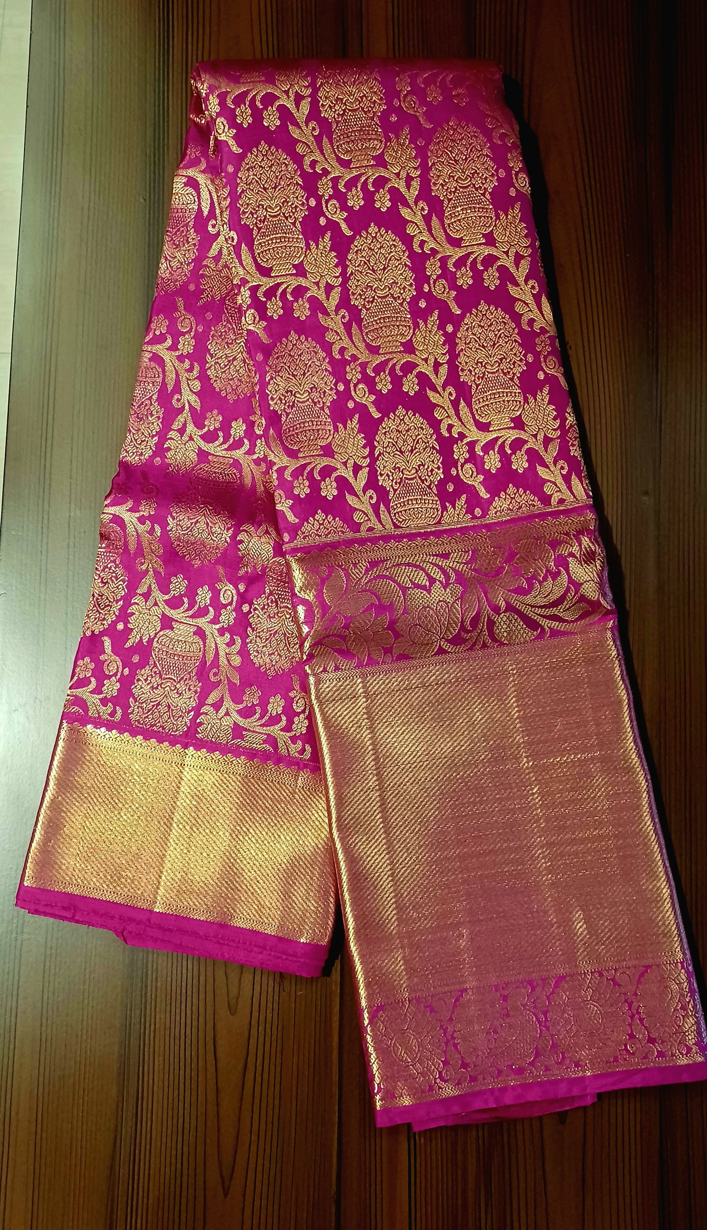 Dark Pink Bridal Kanchipuram pure silk brocade weave saree