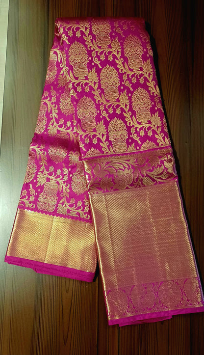 Dark Pink Bridal Kanchipuram pure silk brocade weave saree