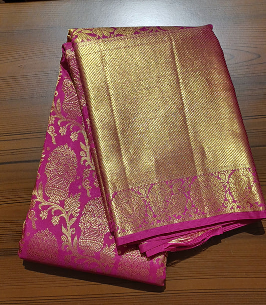 Dark Pink Bridal Kanchipuram pure silk brocade weave saree