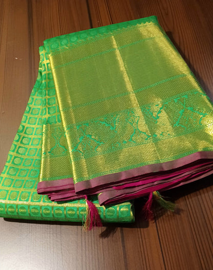 Green Bridal Kanchipuram pure silk brocade weave saree
