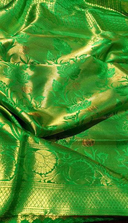 Green Bridal Kanchipuram pure silk brocade weave saree