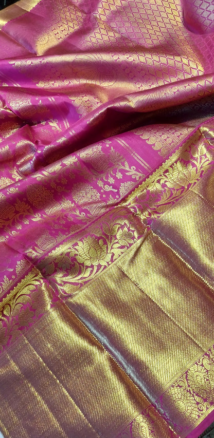 Dark Pink Bridal Kanchipuram pure silk brocade weave saree